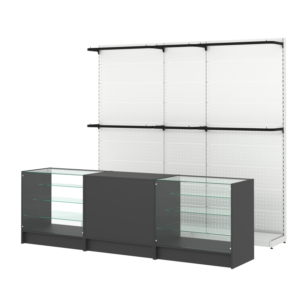 Комплект стеллажей с П-поручнями и прилавков ЭК-4 для торговли одеждой №3 Черный