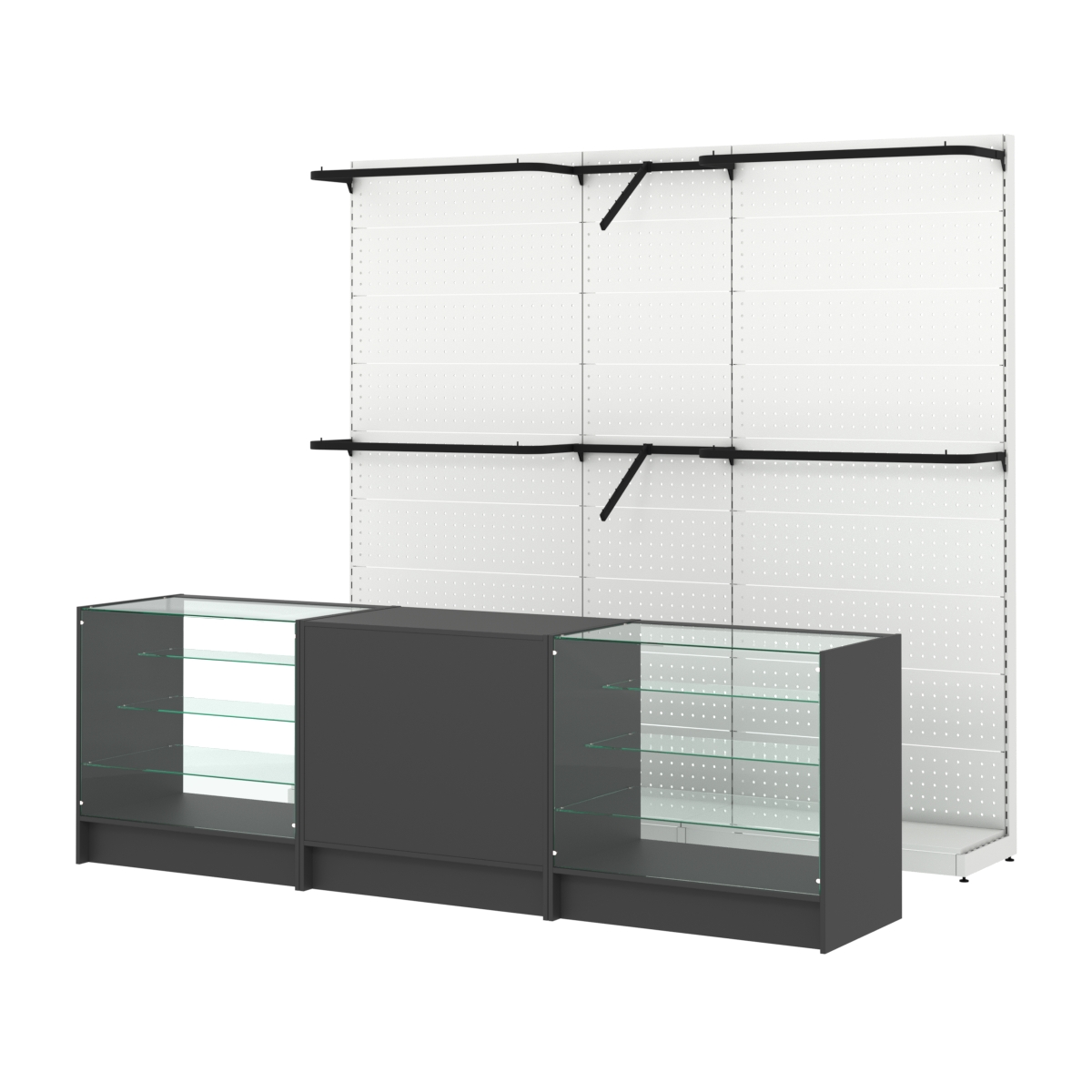 Комплект стеллажей с комбо поручнями и прилавков ЭК-4 для торговли одеждой №11 Черный