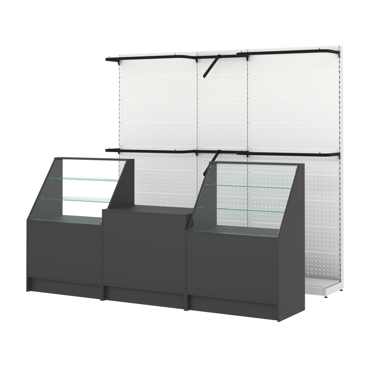 Комплект стеллажей с комбо поручнями и прилавков ЭК-7 для торговли одеждой №12 Черный