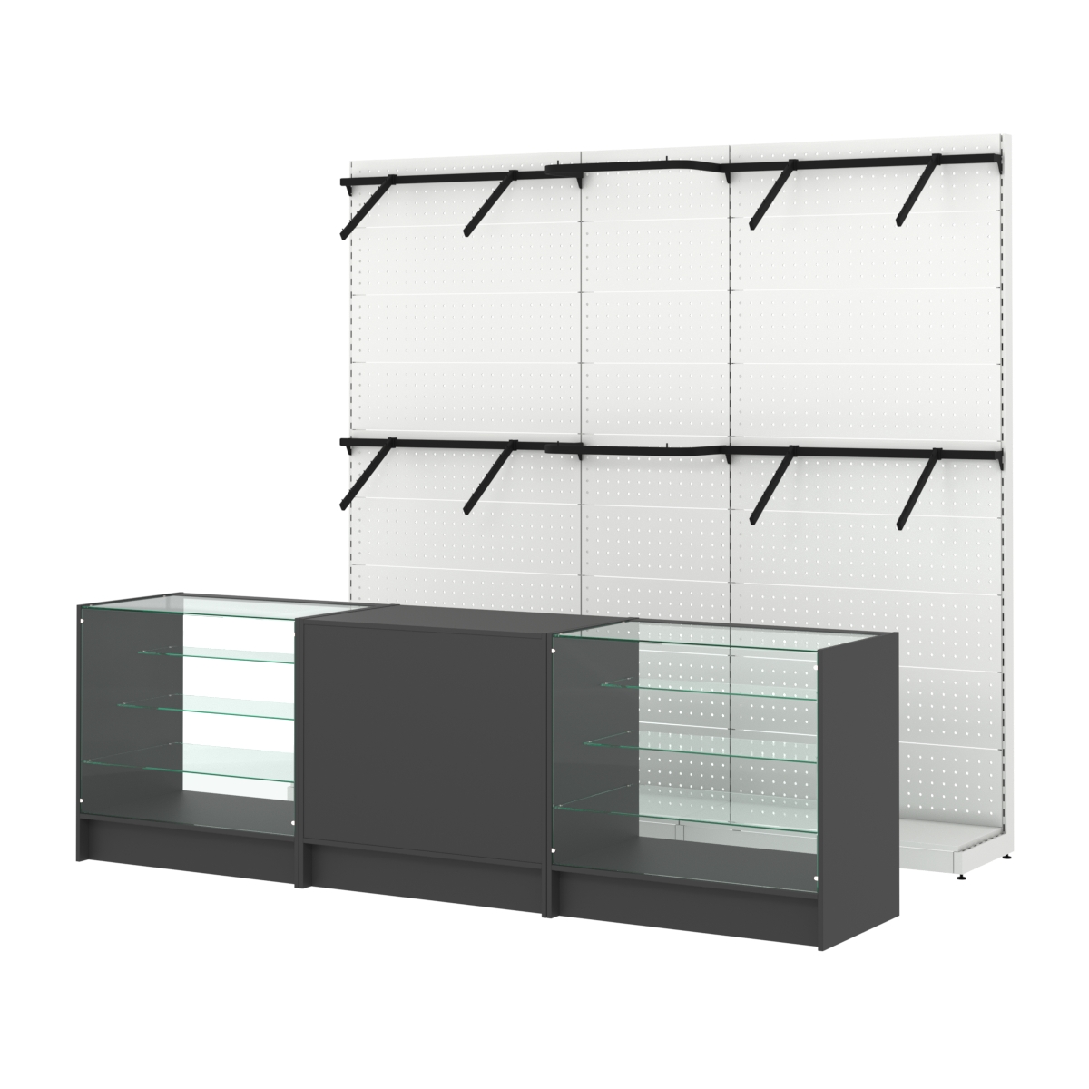 Комплект стеллажей с поручнями П-П и прилавков ЭК-4 для торговли одеждой №15 Черный