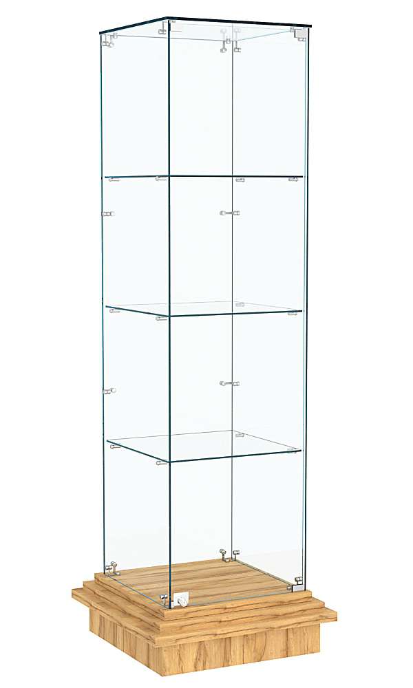 Витрина с тремя квадратными полками из стекла ЗИККУРАТ №1 Дуб Золотистый