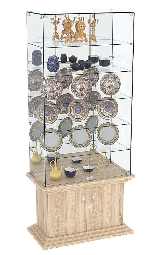 Витрина широкая с зеркалом и 5-ю полками ЦИТАДЕЛЬ №507 Дуб сонома