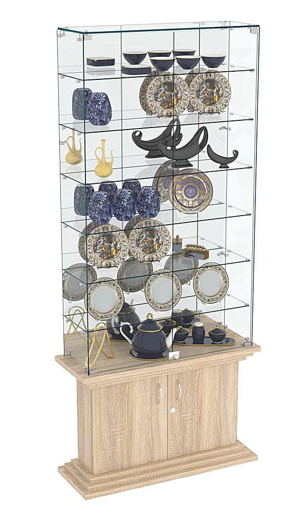 Витрина узкая с 6-ю полками зеркальная ЦИТАДЕЛЬ №34 Дуб сонома