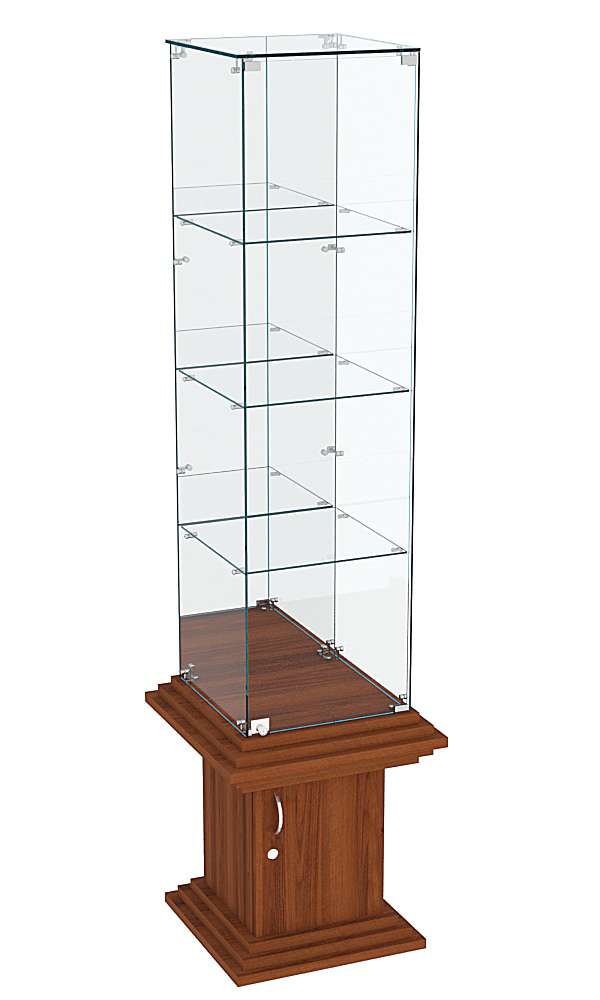 Витрина стаканчик с тремя полками и зеркалом КОЛОСС №8 Орех