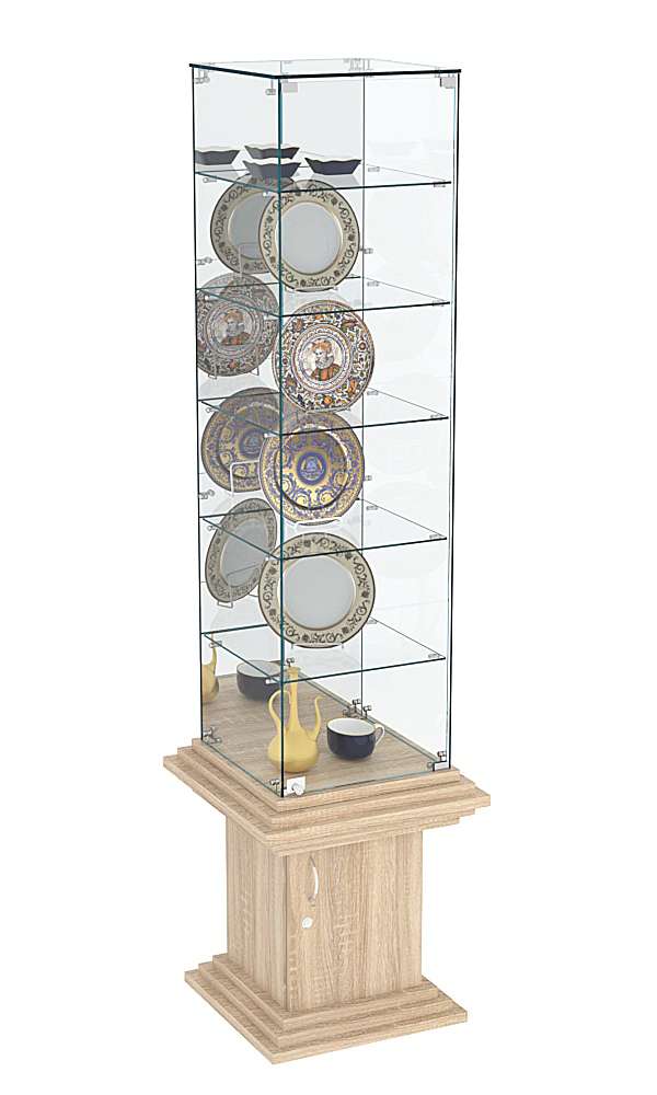 Витрина стаканчик с 5-ю полками и зеркалом КОЛОСС №508 Дуб сонома