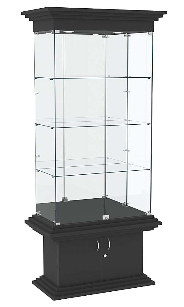 Витрина широкая с тремя полками и зеркалом КОЛОСС №3 Черный