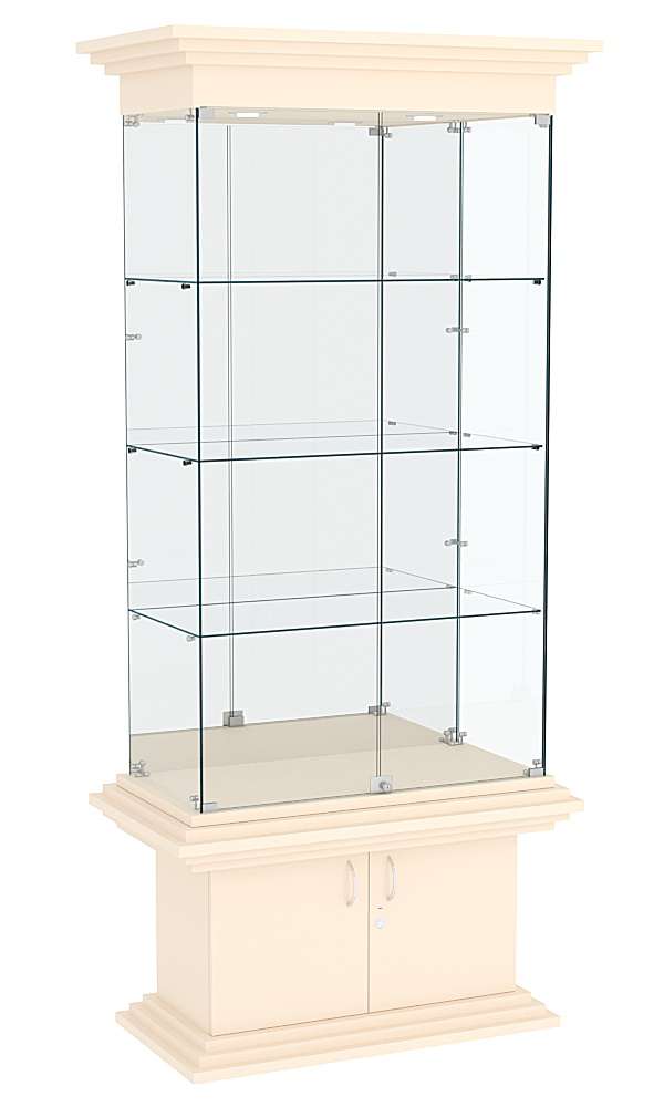 Витрина широкая с тремя полками и зеркалом КОЛОСС №3 Крем Вайс