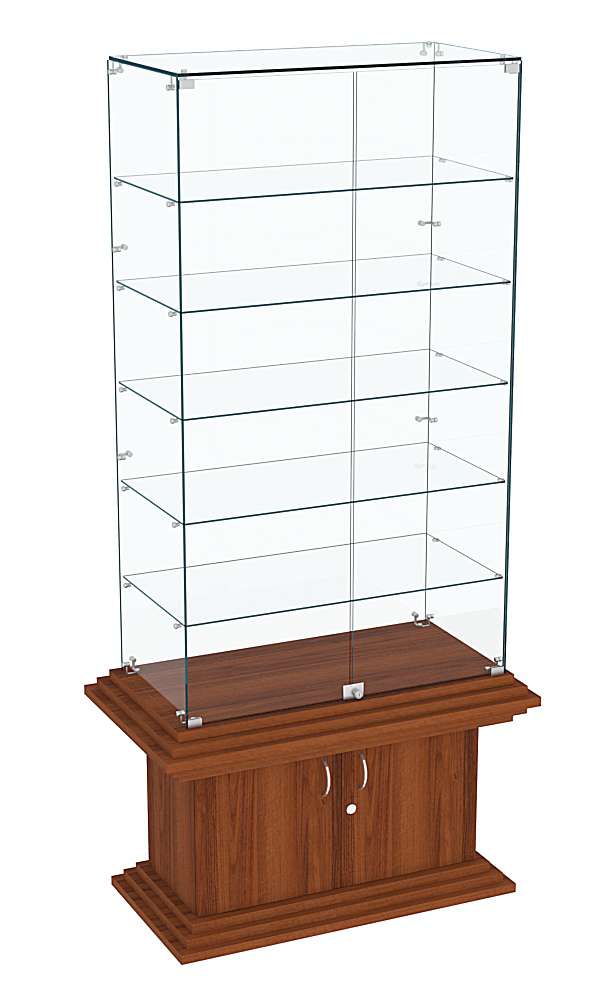 Витрина широкая прозрачная с 5-ю полками КОЛОСС №505 Орех