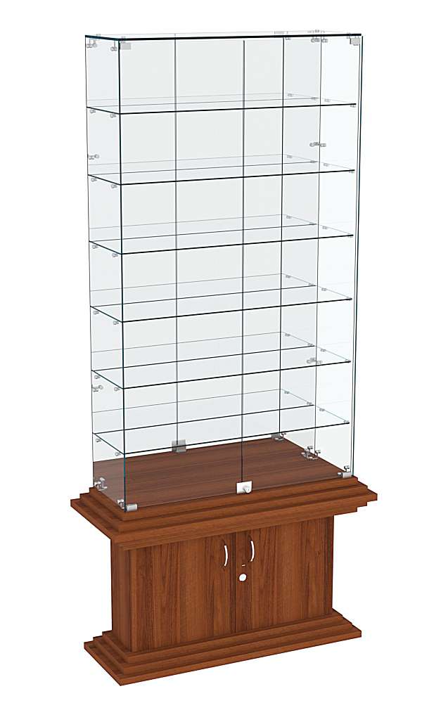 Витрина узкая с 6-ю полками зеркальная КОЛОСС №34 Орех