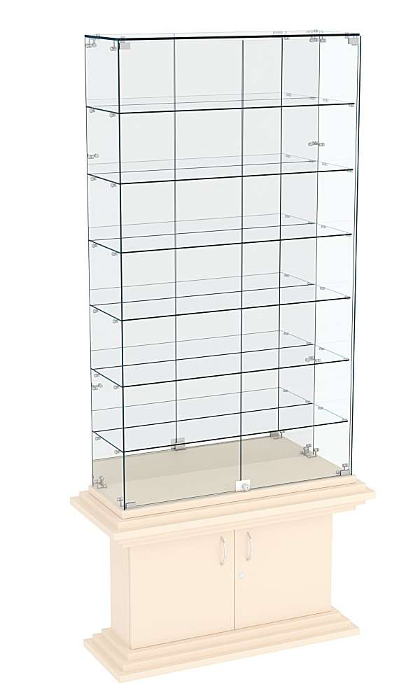 Витрина узкая с 6-ю полками зеркальная КОЛОСС №34 Крем Вайс