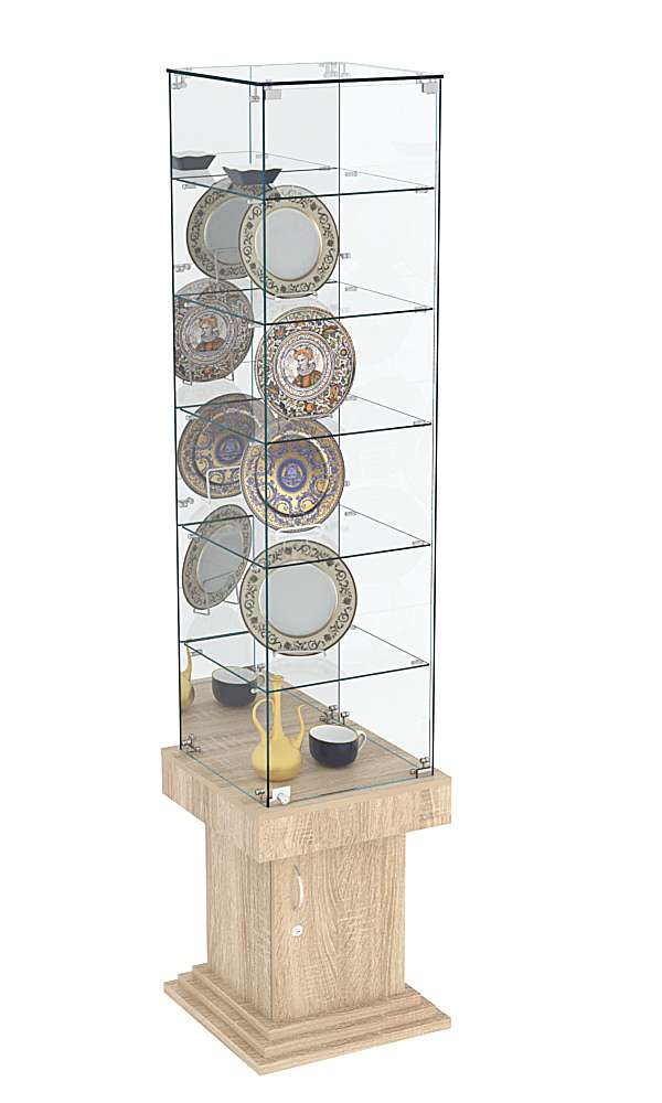 Витрина ДОНЖОН №508 с полками и зеркальной задней стенкой Дуб сонома