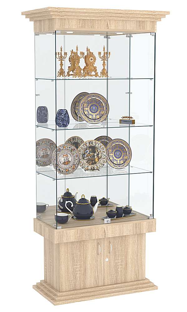 Витрина широкая с тремя полками и зеркалом ДОНЖОН №3 Дуб сонома