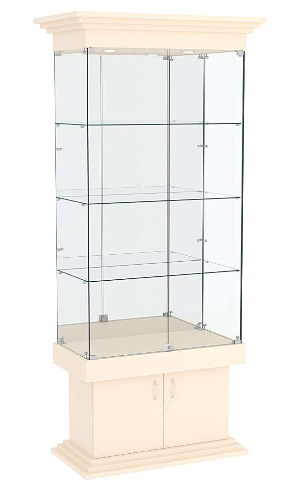 Витрина широкая с тремя полками и зеркалом ДОНЖОН №3 Крем Вайс