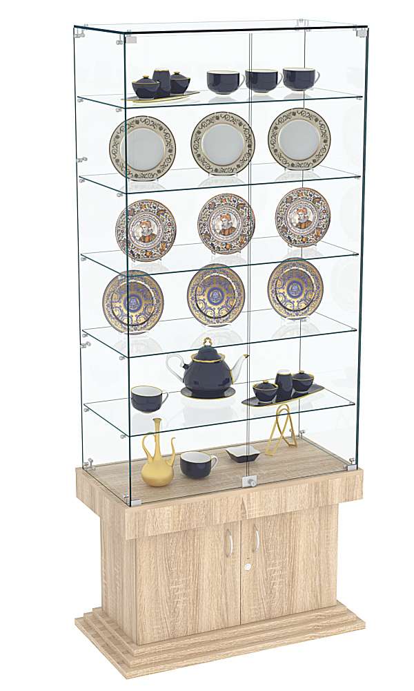 Витрина широкая прозрачная с 5-ю полками ДОНЖОН №505 Дуб сонома