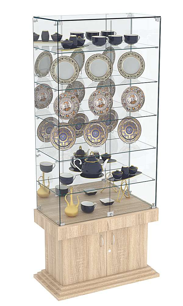 Витрина широкая с зеркалом и 5-ю полками ДОНЖОН №507 Дуб сонома