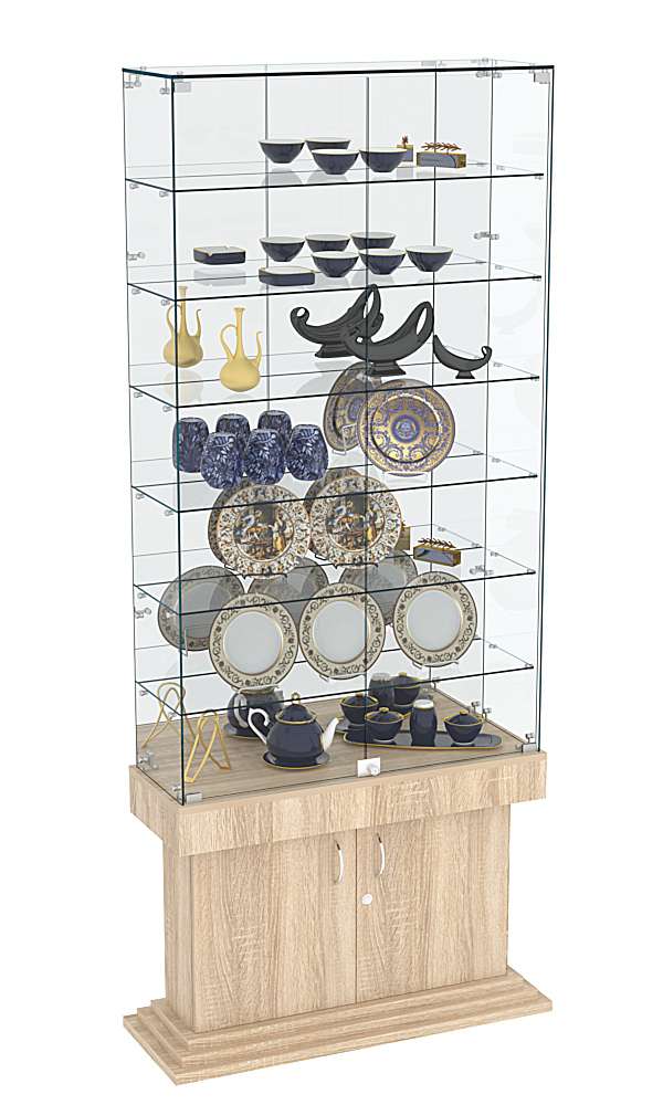 Витрина узкая с 6-ю полками зеркальная ДОНЖОН №34 Дуб сонома