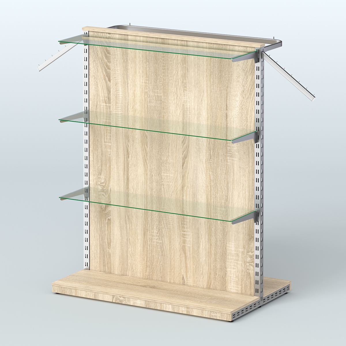 Система ЭЛЕГАНТ островная с ДСП, тремя прозрачными полками и прямым поручнем №6 Дуб сонома