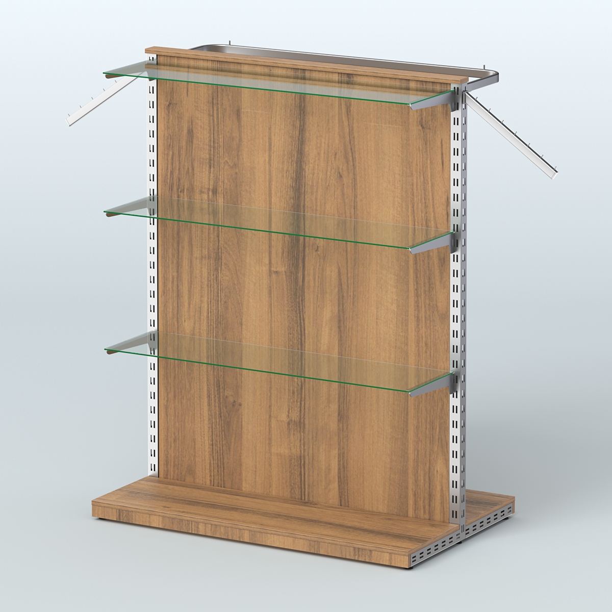 Система ЭЛЕГАНТ островная с ДСП, тремя прозрачными полками и прямым поручнем №6 Орех