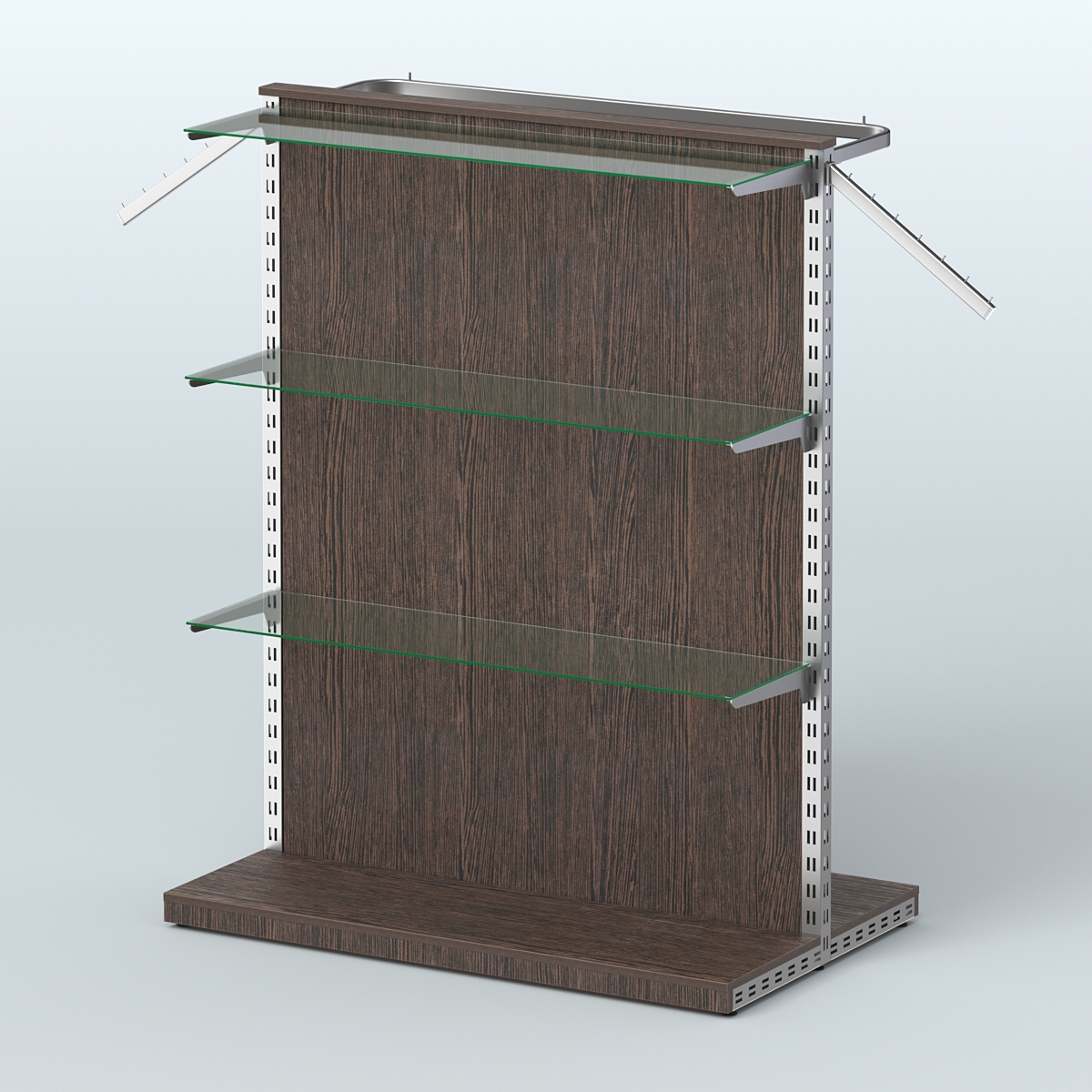 Система ЭЛЕГАНТ островная с ДСП, тремя прозрачными полками и прямым поручнем №6 Дуб Венге