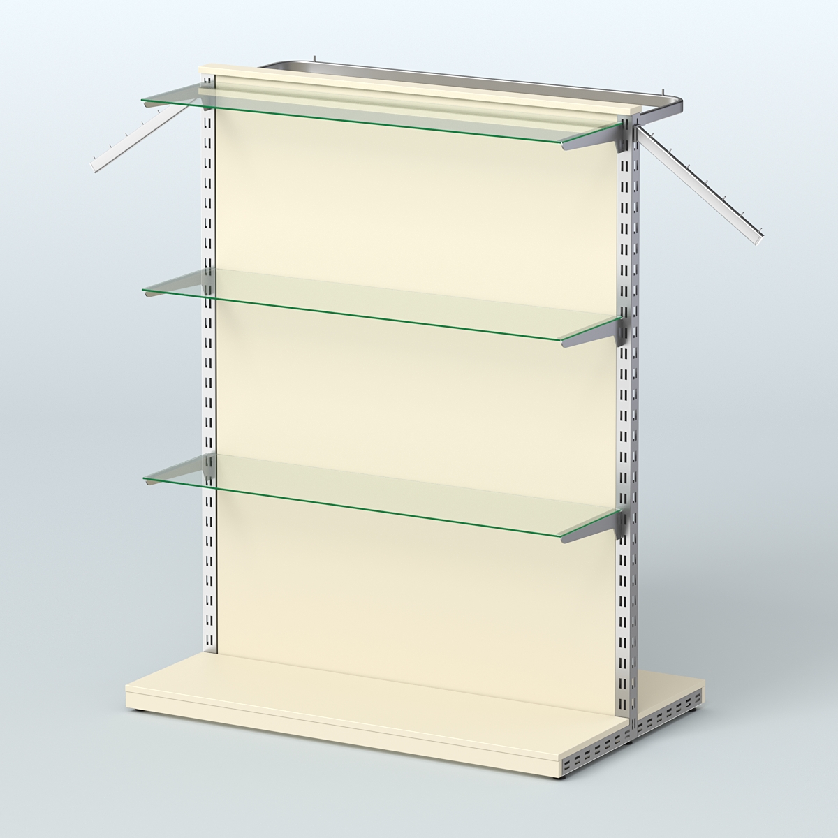 Система ЭЛЕГАНТ островная с ДСП, тремя прозрачными полками и прямым поручнем №6 Крем Вайс