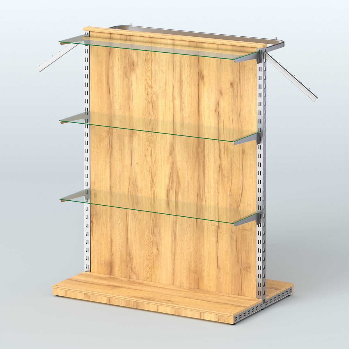 Система ЭЛЕГАНТ островная с ДСП, тремя прозрачными полками и прямым поручнем №6 Дуб Золотистый