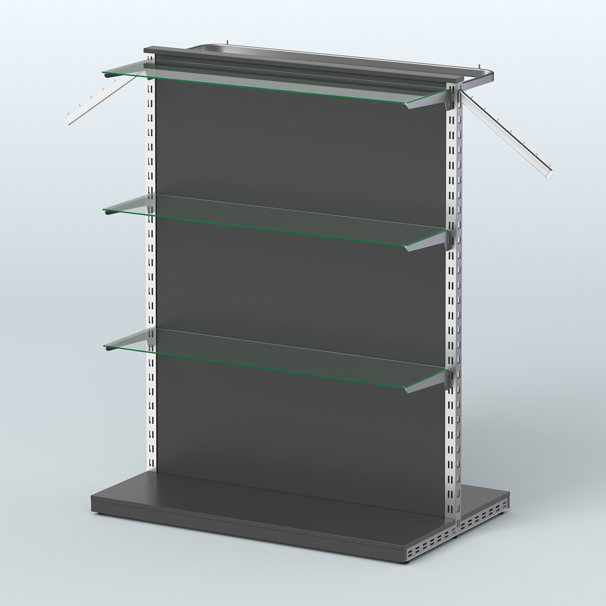 Система ЭЛЕГАНТ островная с ДСП, тремя прозрачными полками и прямым поручнем №6 Черный