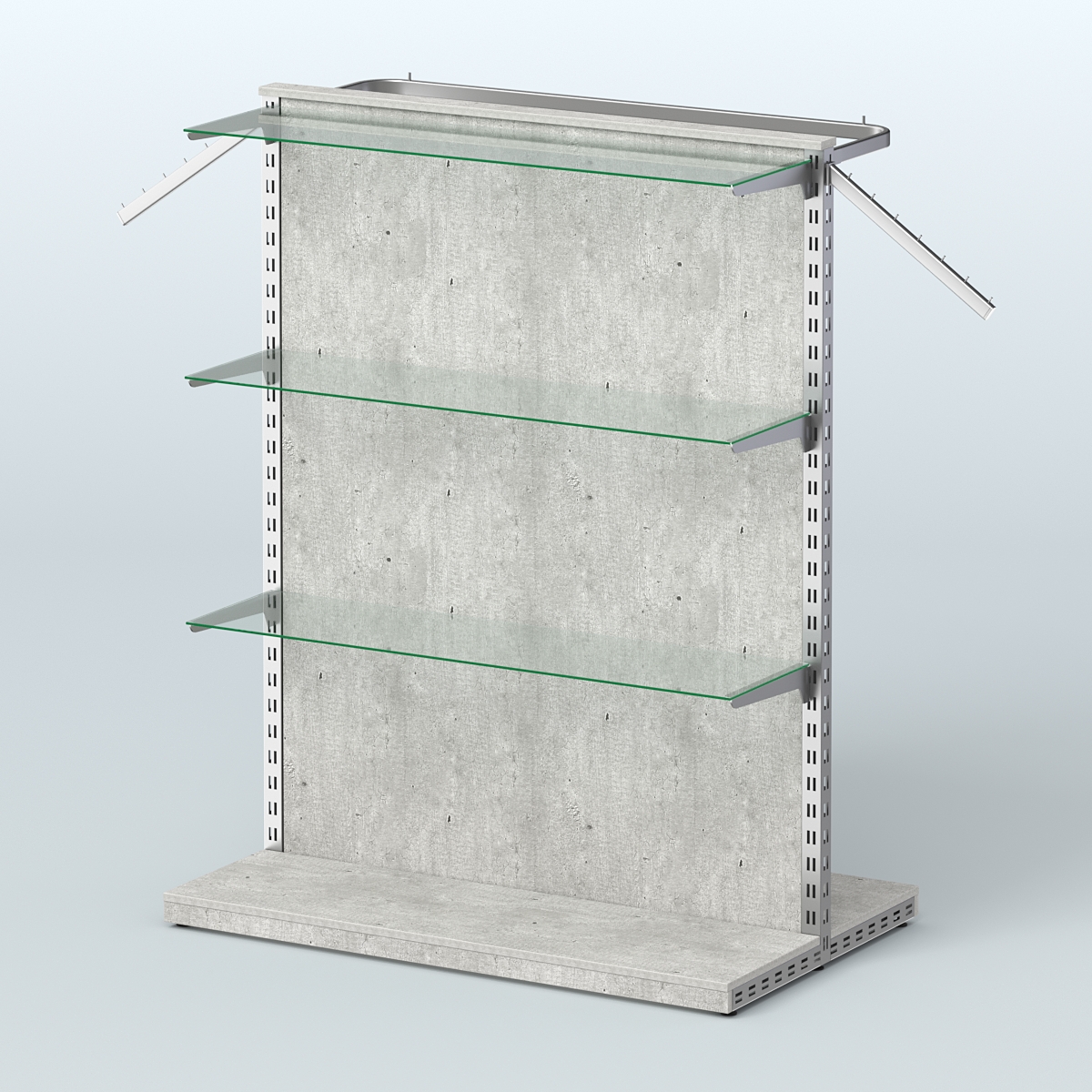 Система ЭЛЕГАНТ островная с ДСП, тремя прозрачными полками и прямым поручнем №6 Метрополитан Грей