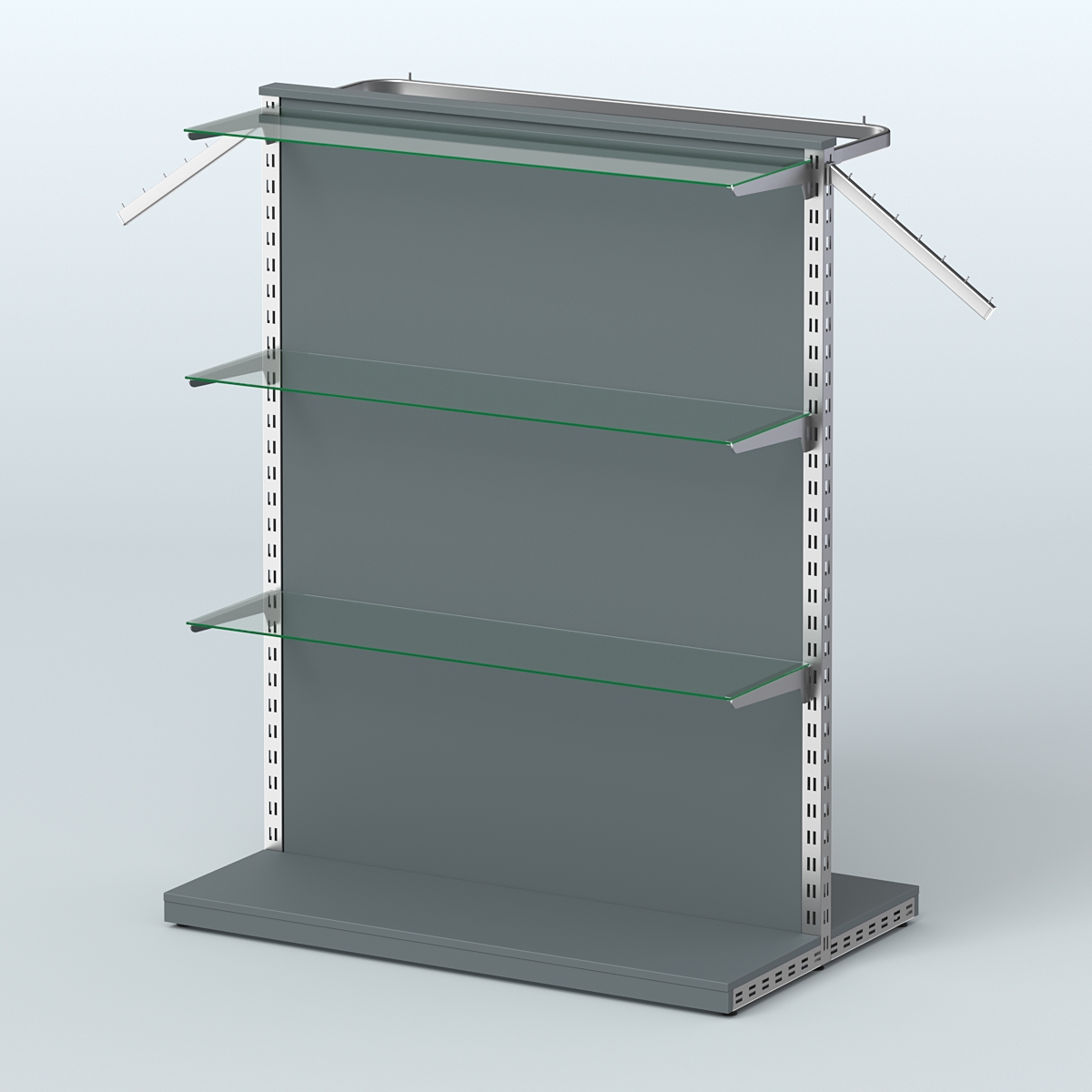 Система ЭЛЕГАНТ островная с ДСП, тремя прозрачными полками и прямым поручнем №6 Темно-Серый