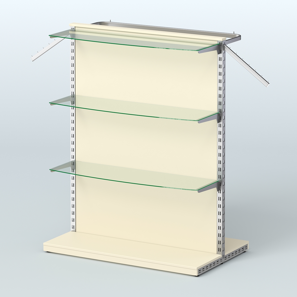 Система ЭЛЕГАНТ островная с разделителем из ДСП, тремя прозрачными полками и прямым поручнем №7 Крем Вайс