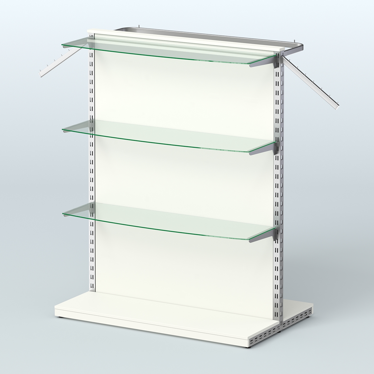 Система ЭЛЕГАНТ островная с разделителем из ДСП, тремя прозрачными полками и прямым поручнем №7 Белый