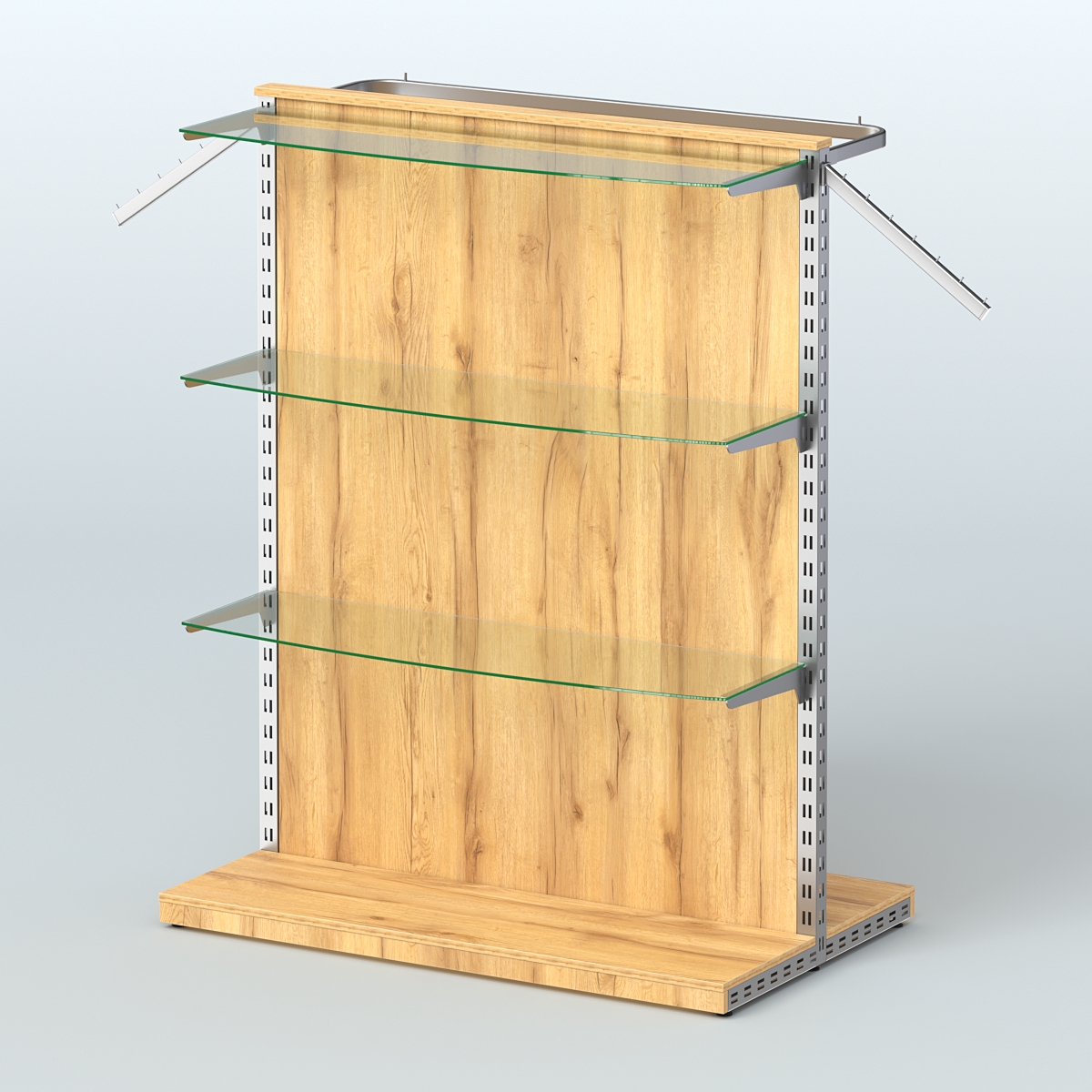 Система ЭЛЕГАНТ островная с разделителем из ДСП, тремя прозрачными полками и прямым поручнем №7 Дуб Золотистый