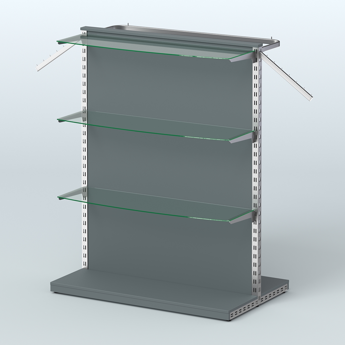 Система ЭЛЕГАНТ островная с разделителем из ДСП, тремя прозрачными полками и прямым поручнем №7 Темно-Серый