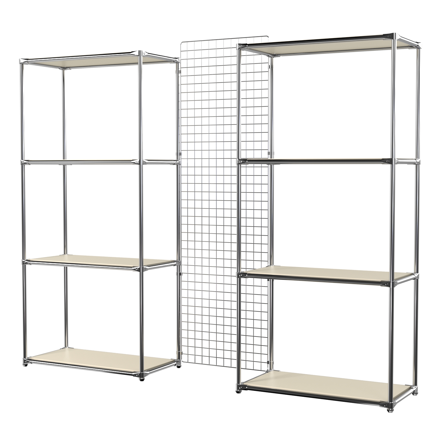 Сетчатый стеллаж СТИЛЬ с полками ДСП и решеткой №31-3 Крем Вайс