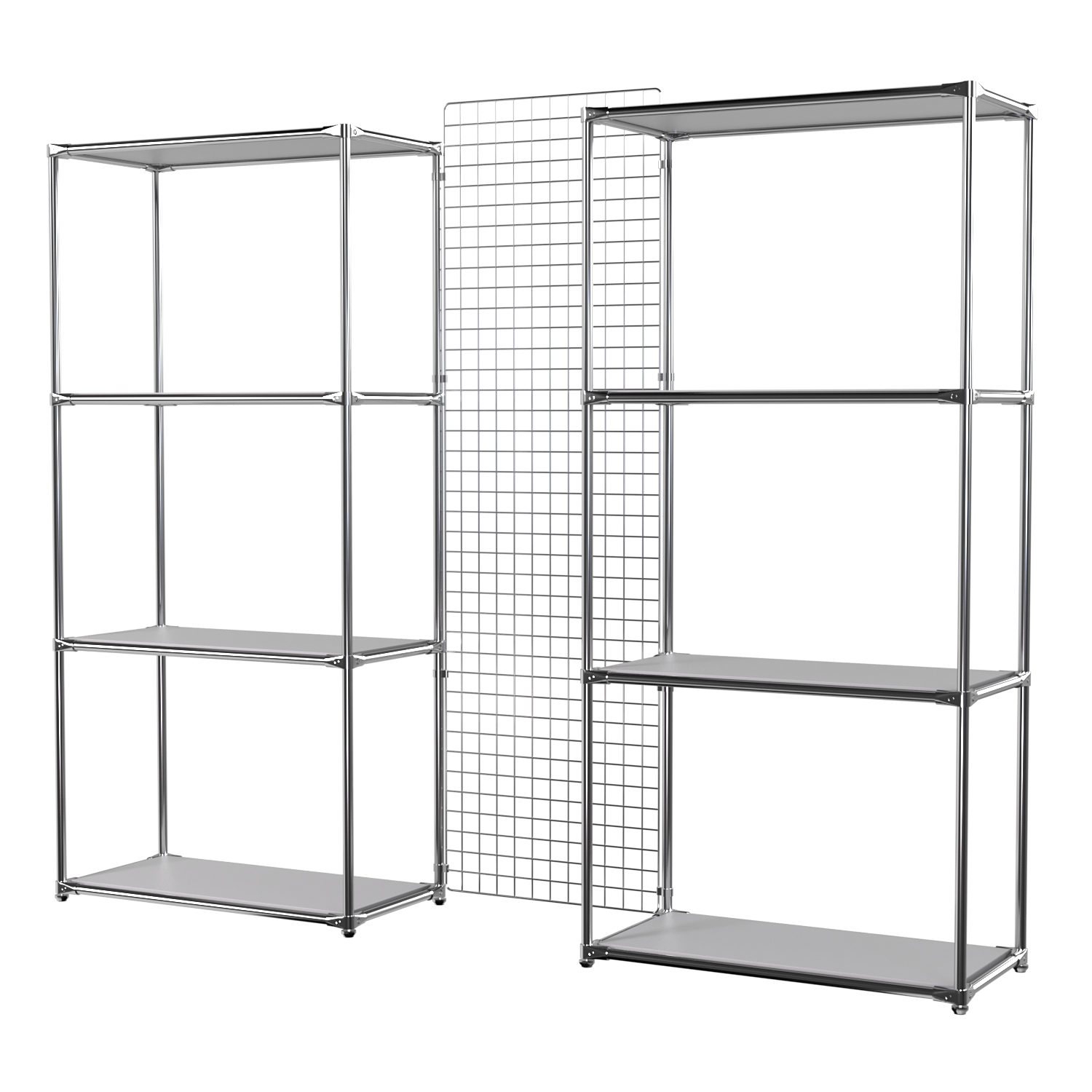 Сетчатый стеллаж СТИЛЬ с полками ДСП и решеткой №31-3 Серый