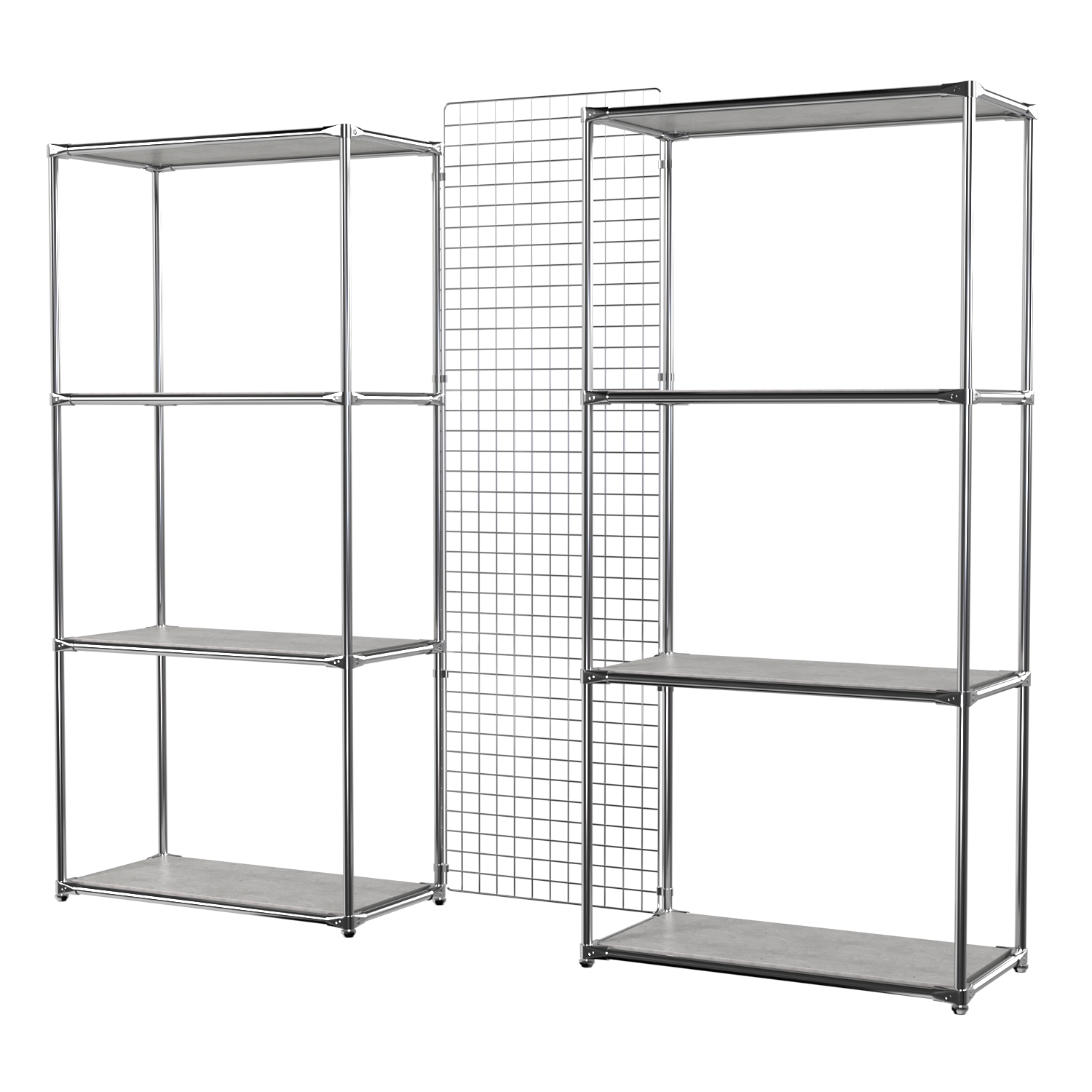 Сетчатый стеллаж СТИЛЬ с полками ДСП и решеткой №31-3 Метрополитан Грей