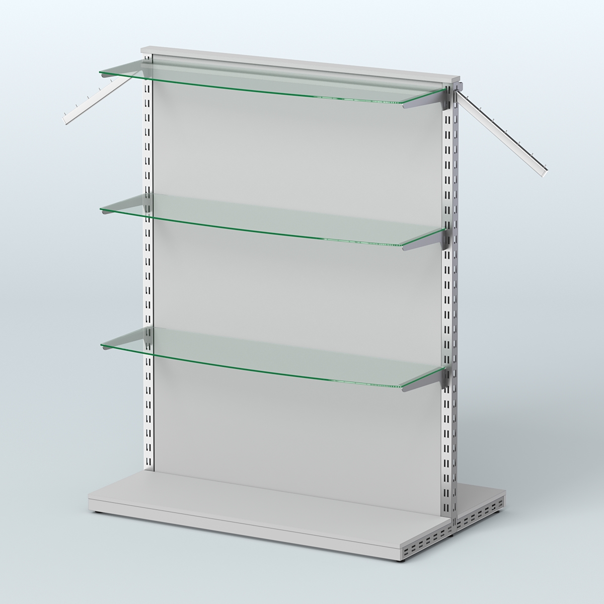 Система ЭЛЕГАНТ островная с ДСП, поручнем под кронштейны и полками из стекла №12 Серый