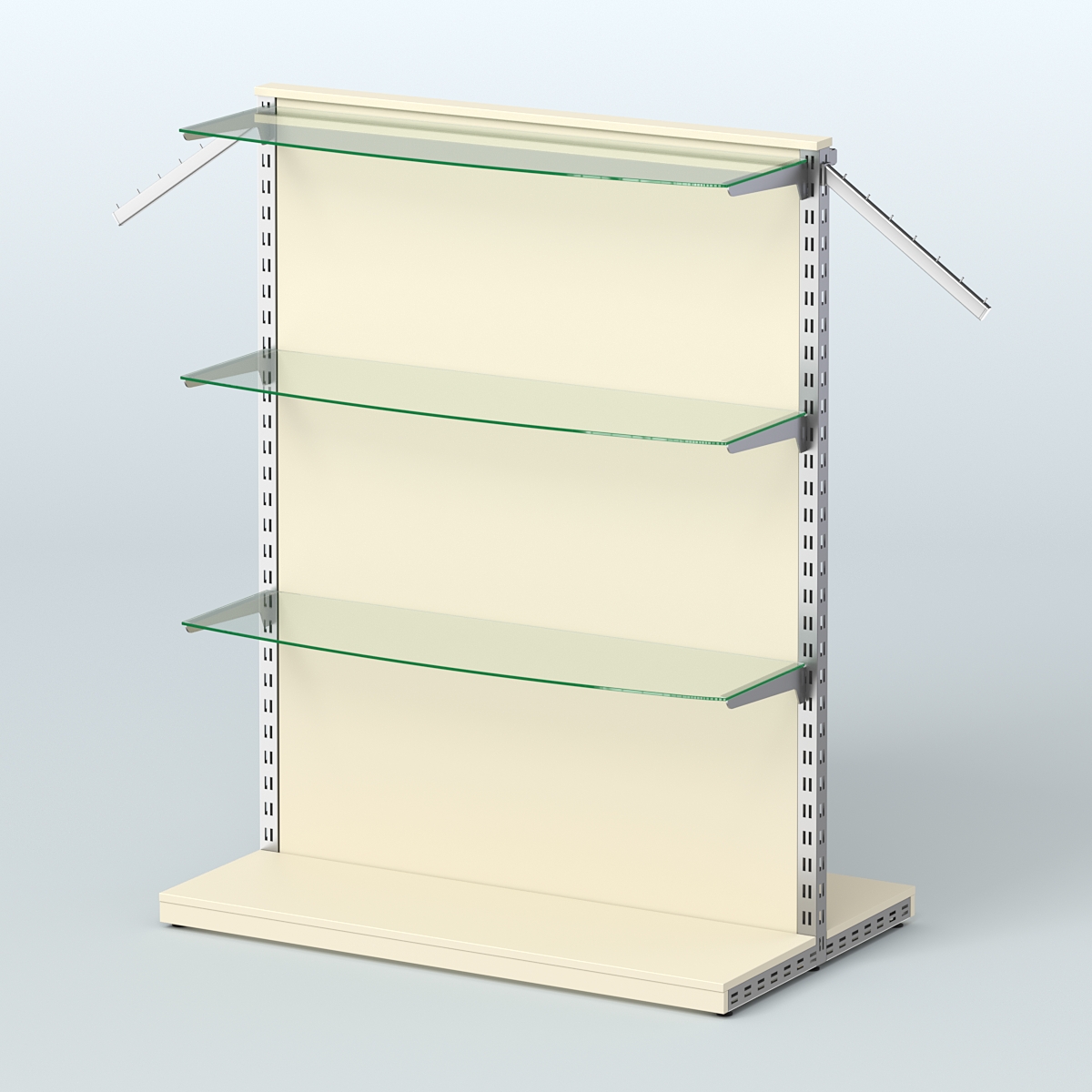 Система ЭЛЕГАНТ островная с ДСП, поручнем под кронштейны и полками из стекла №12 Крем Вайс