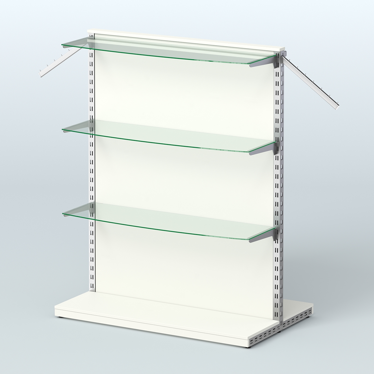 Система ЭЛЕГАНТ островная с ДСП, поручнем под кронштейны и полками из стекла №12 Белый