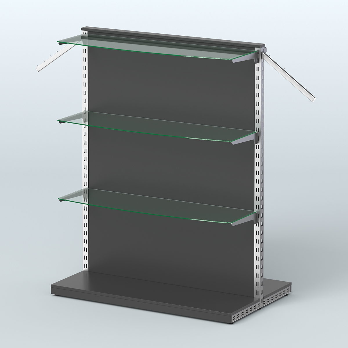 Система ЭЛЕГАНТ островная с ДСП, поручнем под кронштейны и полками из стекла №12 Черный