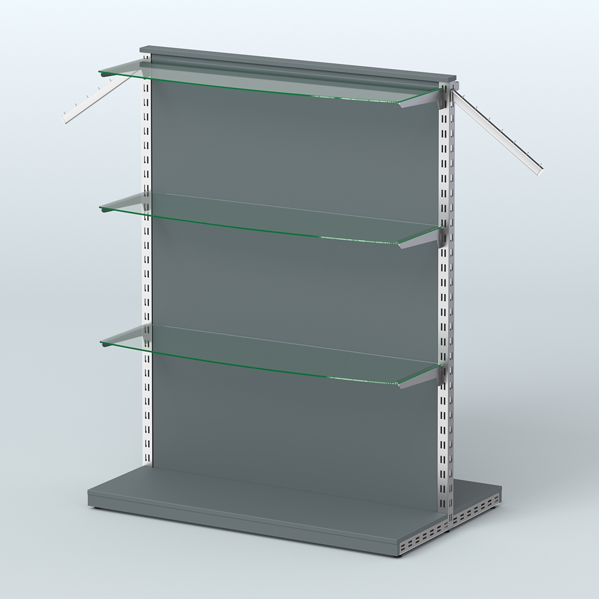 Система ЭЛЕГАНТ островная с ДСП, поручнем под кронштейны и полками из стекла №12 Темно-Серый