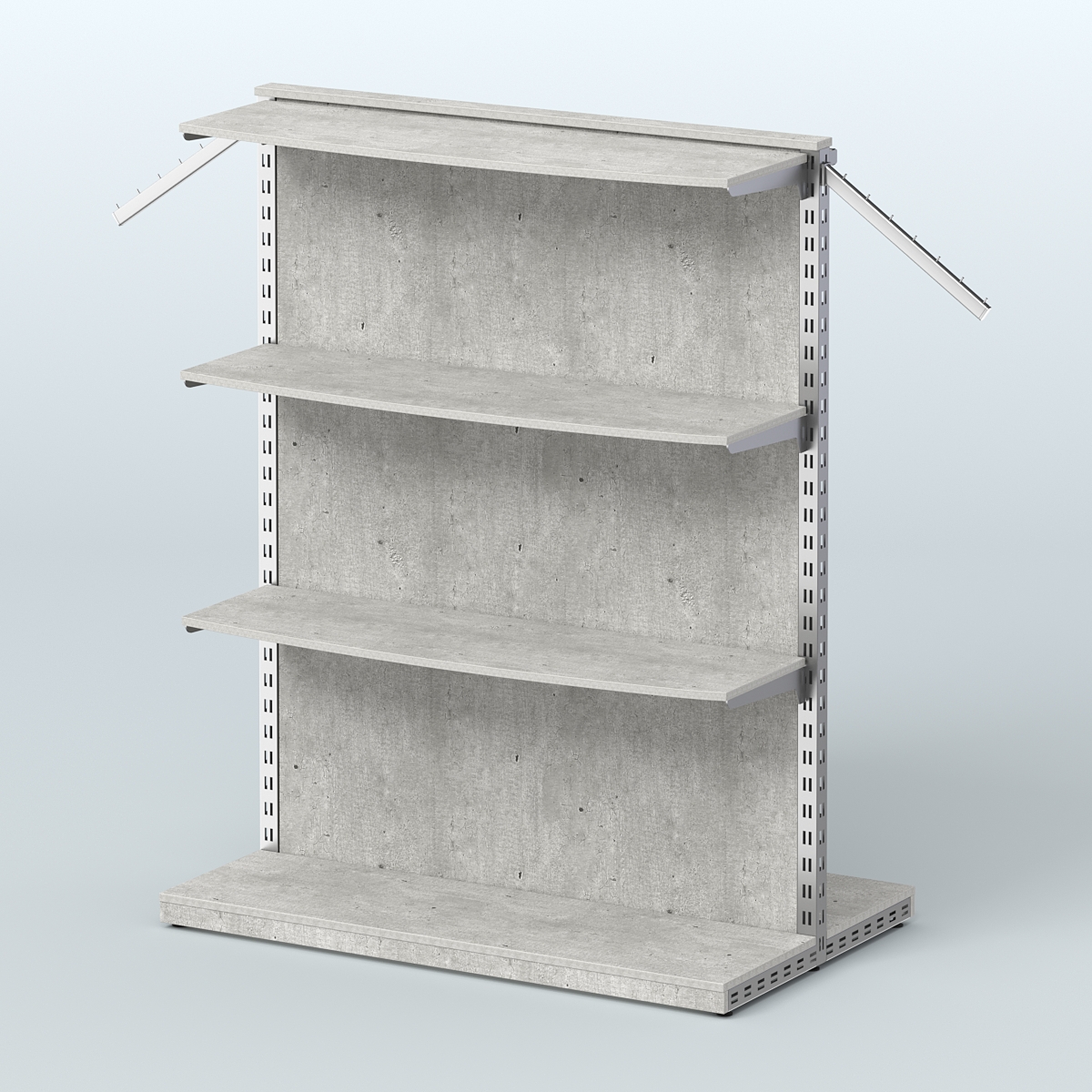 Система ЭЛЕГАНТ островная с задней стенкой, тремя закругленными полками ДСП и поручнем №13 Метрополитан Грей