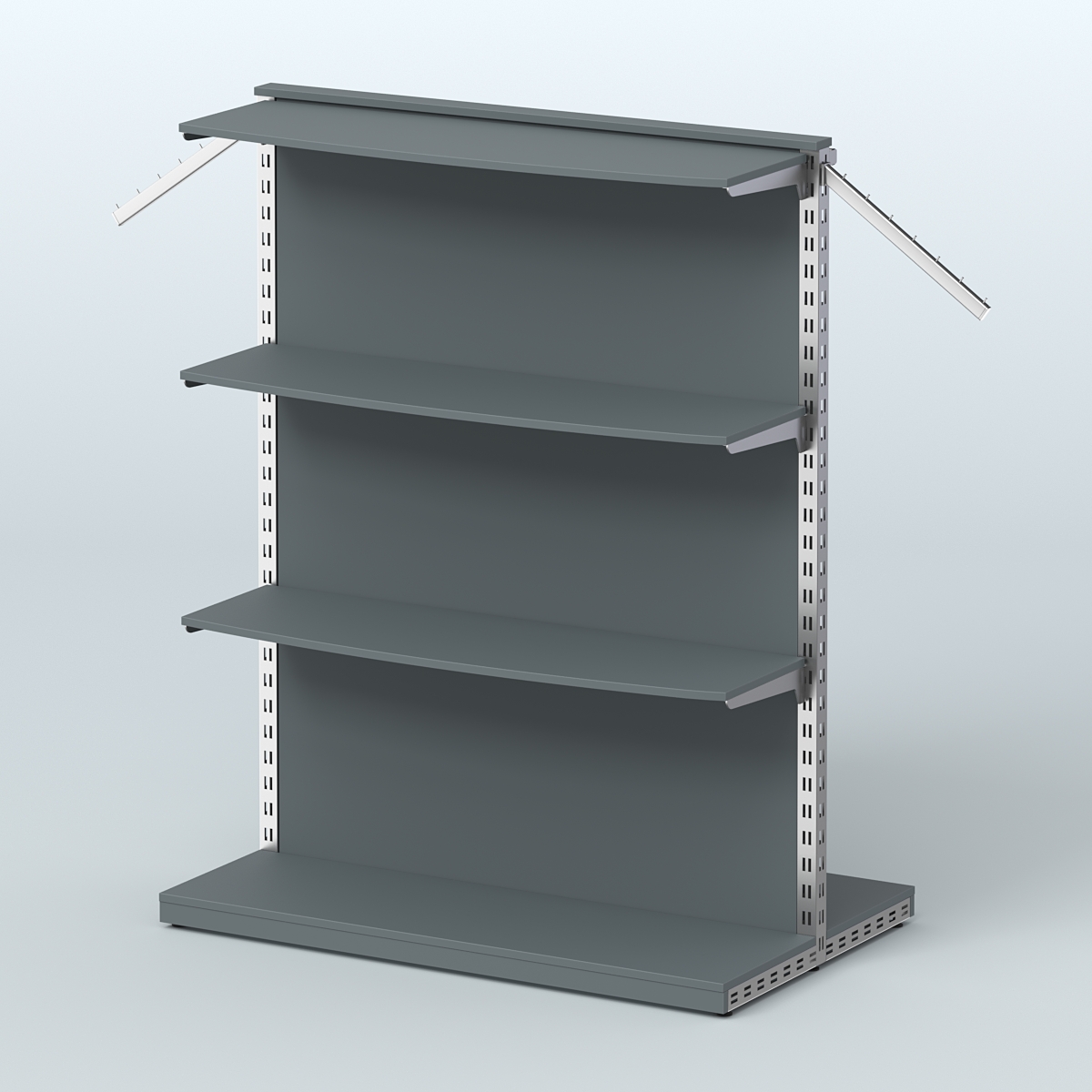 Система ЭЛЕГАНТ островная с задней стенкой, тремя закругленными полками ДСП и поручнем №13 Темно-Серый