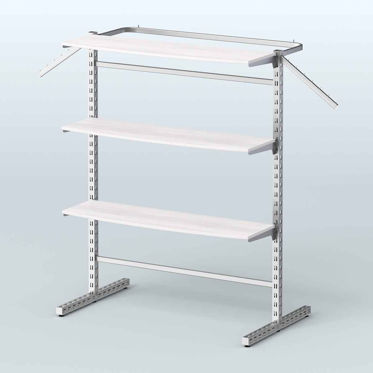 Система ЭЛЕГАНТ островная с полками ДСП и хромированным поручнем №13г Ясень Анкор светлый