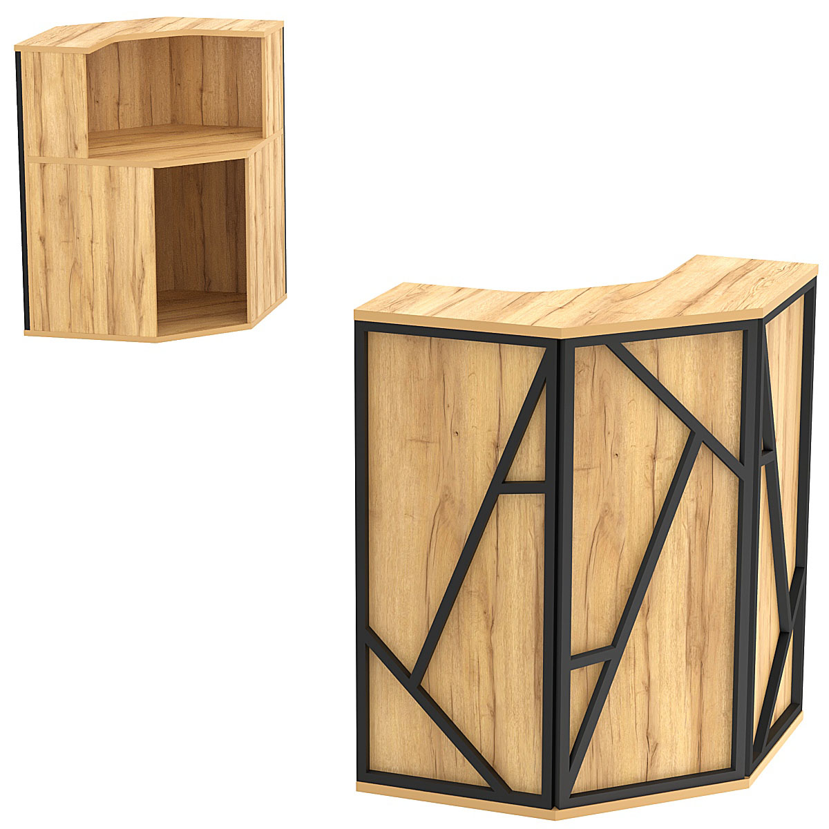 Ресепшен угловой серии ЛОФТ - АЛЬФА №3 (декор комбо) Дуб Золотистый