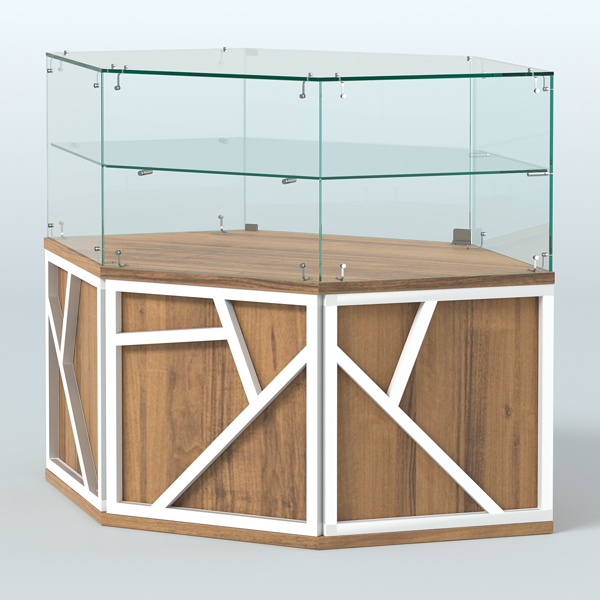 Торговый прилавок низкий шестигранный серии ЛОФТ - АЛЬФА №36 Орех + Белый