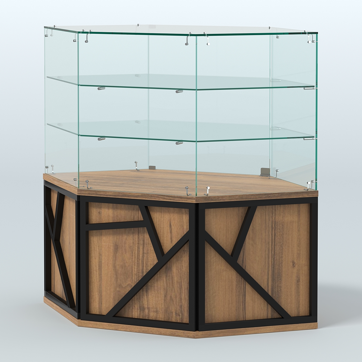 Торговый прилавок низкий с шести-гранными полками серии ЛОФТ - АЛЬФА №37 Орех