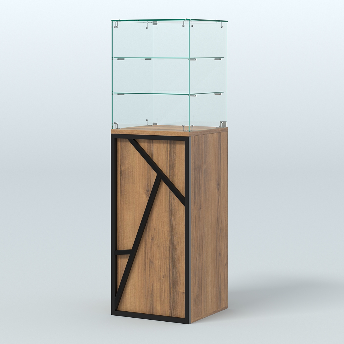 Торговый прилавок малый со стеклянным колпаком серии ЛОФТ - АЛЬФА №13 Орех