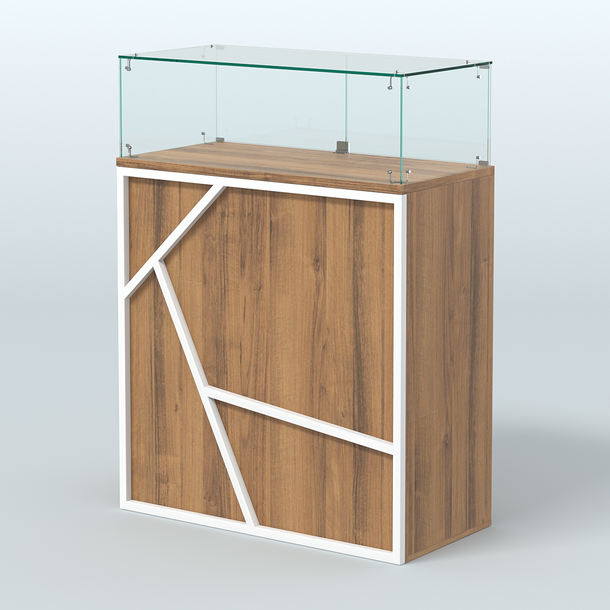 Торговый прилавок прямоугольный серии ЛОФТ - АЛЬФА №1 Орех + Белый