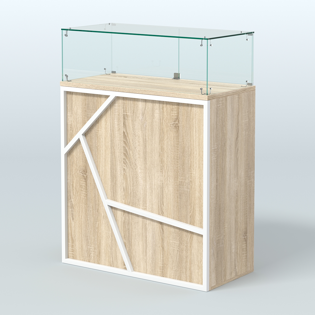 Торговый прилавок прямоугольный серии ЛОФТ - АЛЬФА №1 Дуб Сонома + Белый