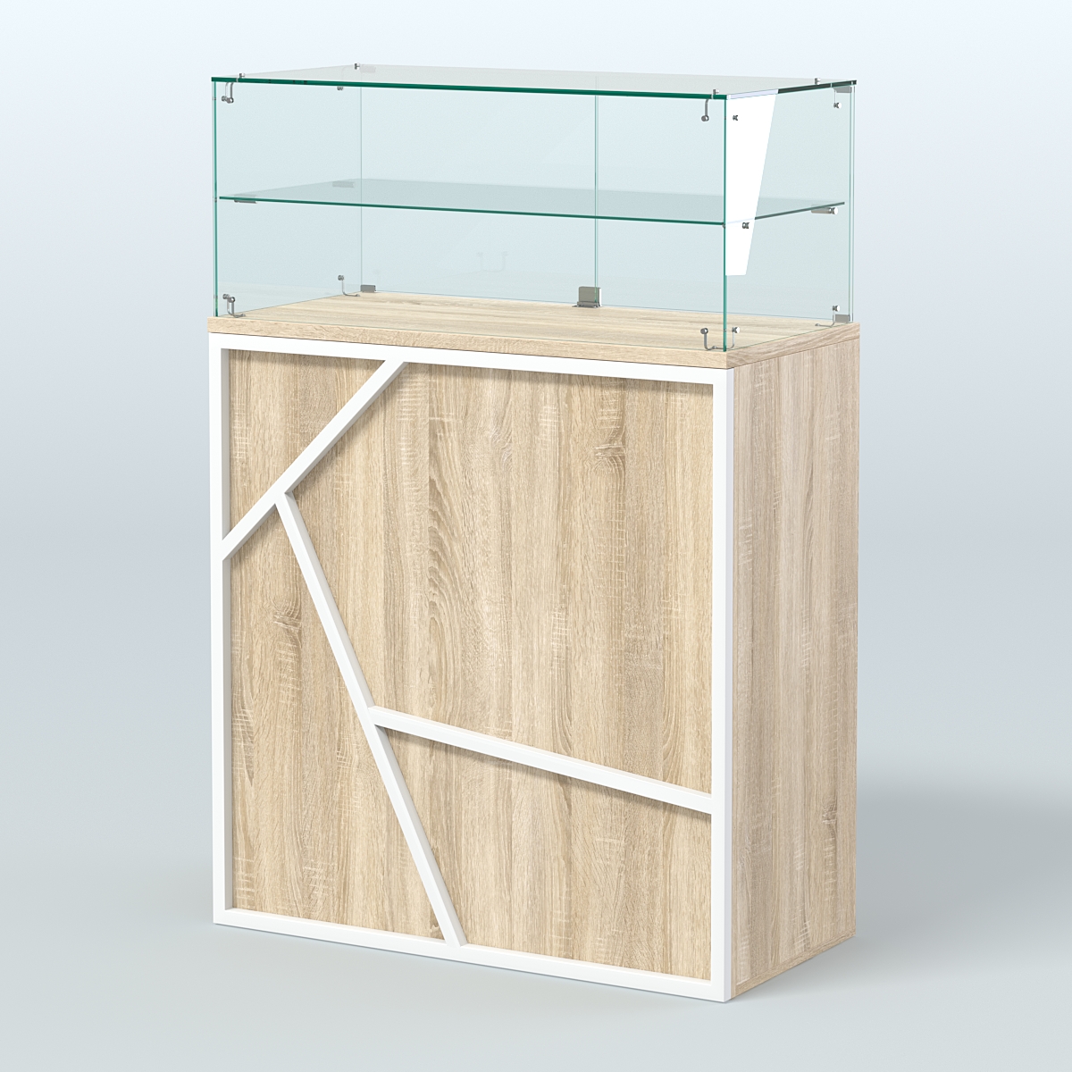 Торговый прилавок широкий с декором серии ЛОФТ - АЛЬФА  №2 Дуб Сонома + Белый